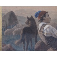 Pasterz opowiadający historię, Friedrich Hiddemann. Chromolitografia. 1868 r.